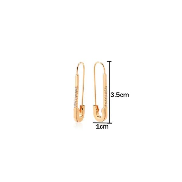 SUSHEE Anti Tarnish Gold Plated Safety Pin Shaped AD Studded Drop Earrings for Women