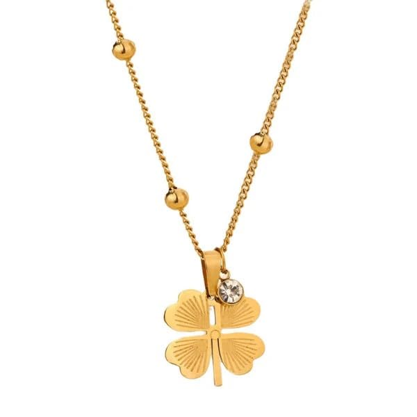 Sushee Stainless Steel Gold Clover Pendant Necklace for Women