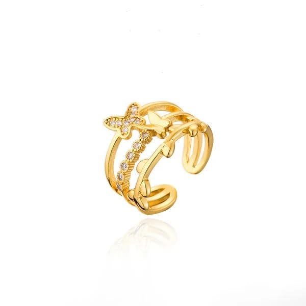 Sushee Butterfly Themed Gold Plated Stainless Steel Adjustable Ring for Women