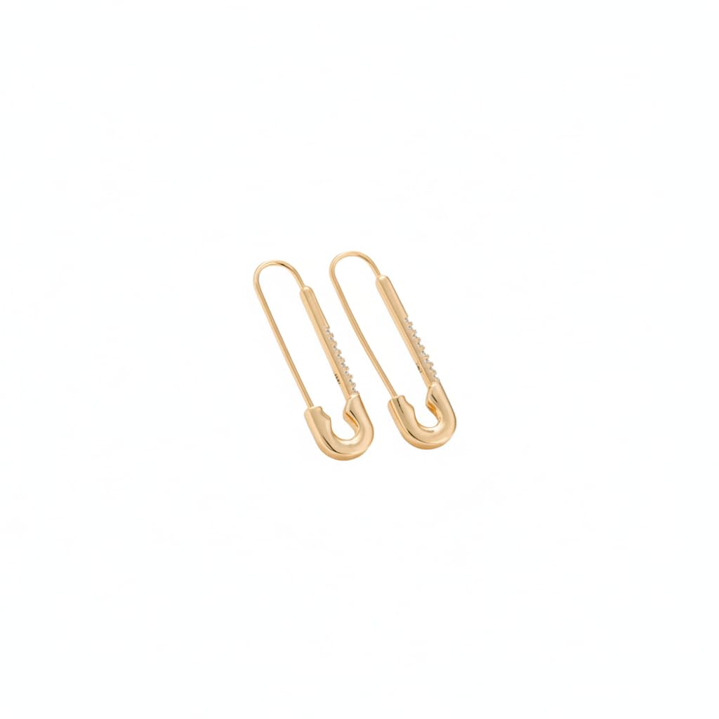 SUSHEE Anti Tarnish Gold Plated Safety Pin Shaped AD Studded Drop Earrings for Women