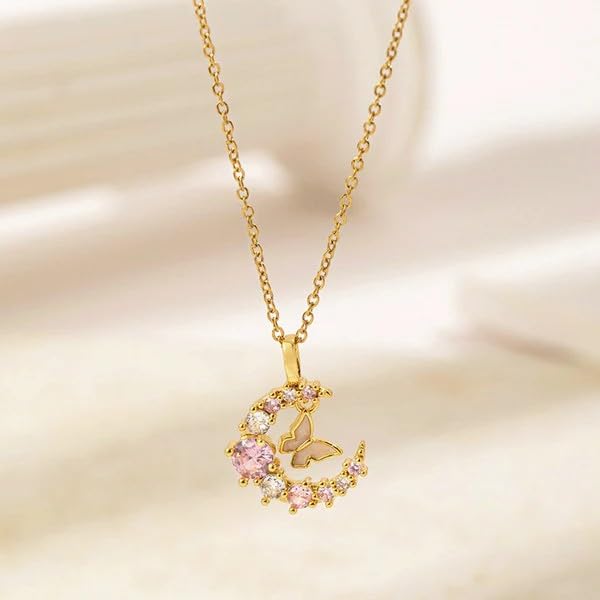 Sushee Butterfly-Moon Pendant Necklace for Women