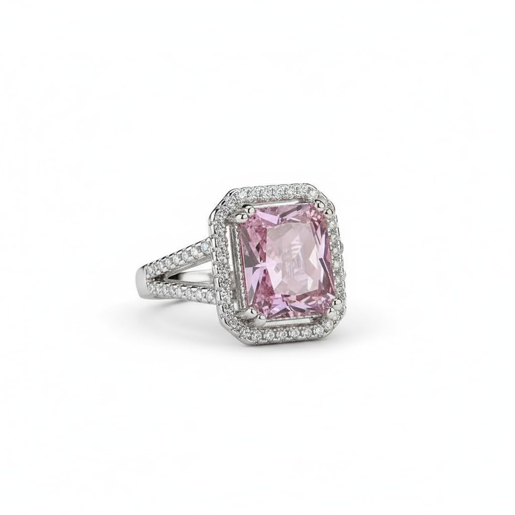 Sushee American Diamond Crushed Ice Cut Rectangular Ring for Women