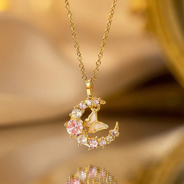 Sushee Butterfly-Moon Pendant Necklace for Women
