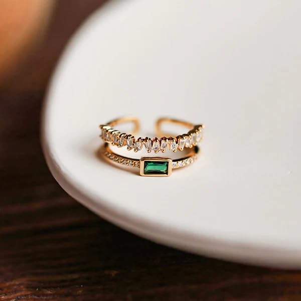 Sushee Anti Tarnish Green Crystal Gold-Tone Adjustable Ring for Women