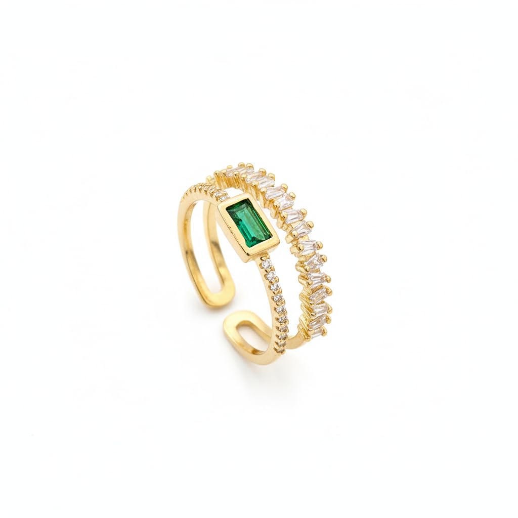 Sushee Anti Tarnish Green Crystal Gold-Tone Adjustable Ring for Women