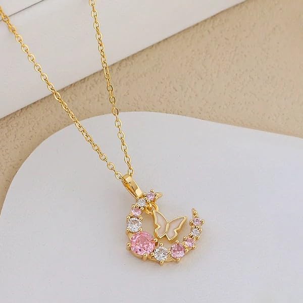 Sushee Butterfly-Moon Pendant Necklace for Women