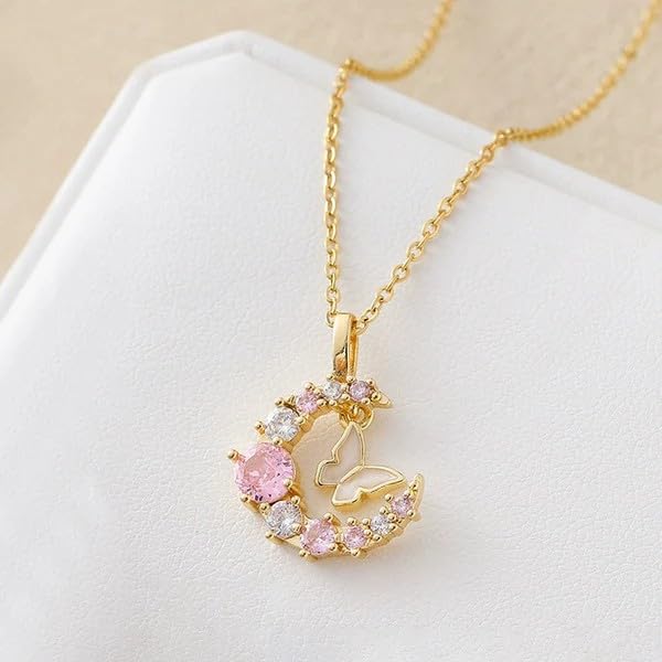 Sushee Butterfly-Moon Pendant Necklace for Women