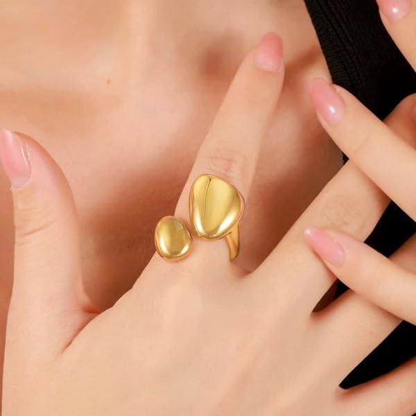 Sushee Two Element Adjustable Ring for Women Anti Tarnish Stainless Steel Gold Ring Minimal Statement Finger Ring Fashion Jewellery