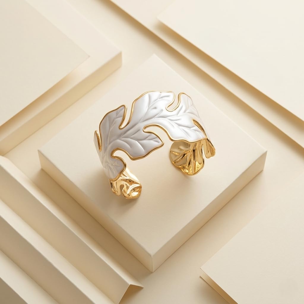Sushee White Leaf Cuff Bracelet for Women