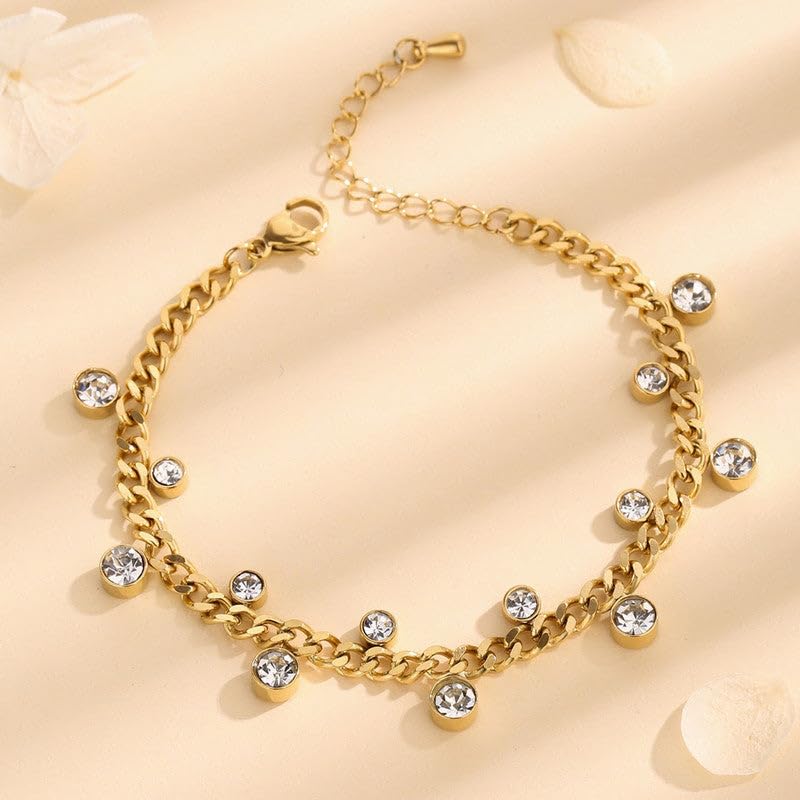 Sushee Crystal Accents Chain Bracelet for Women Anti Tarnish Stainless Steel Adjustable