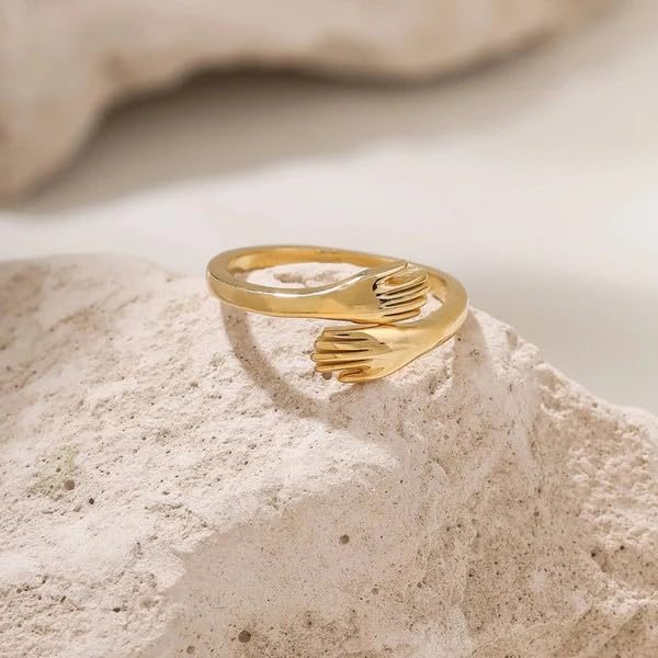 Product image Sushee Love Hug Ring for Men and Women Adjustable - Gift for Girls & Women, Boy & Men, Gold Plated Rings