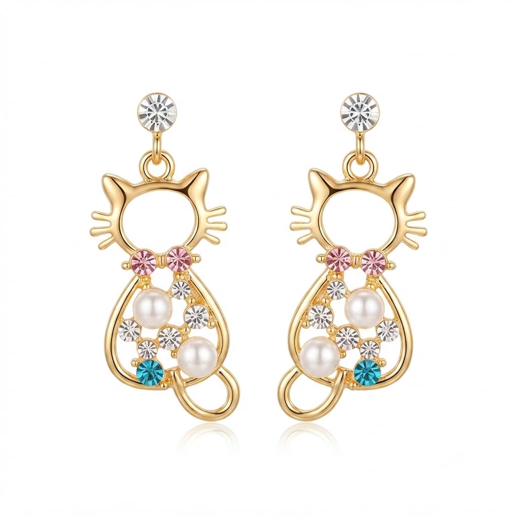 Sushee Pearl Kitty Drop Earrings