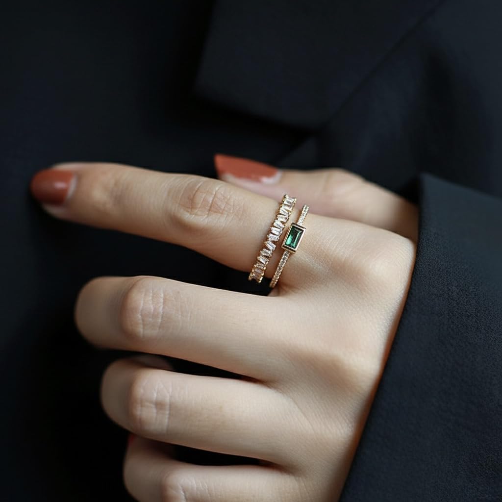 Sushee Anti Tarnish Green Crystal Gold-Tone Adjustable Ring for Women