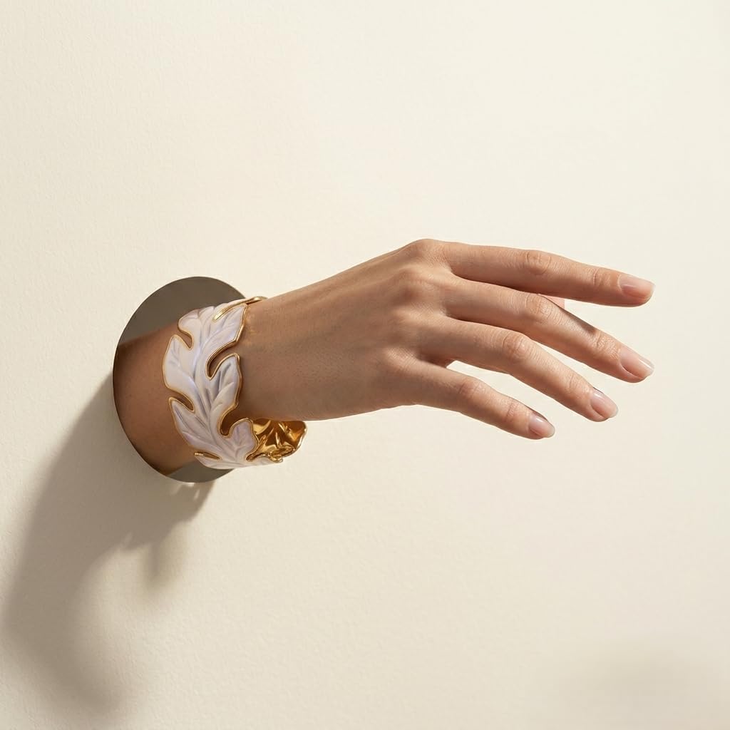 Sushee White Leaf Cuff Bracelet for Women