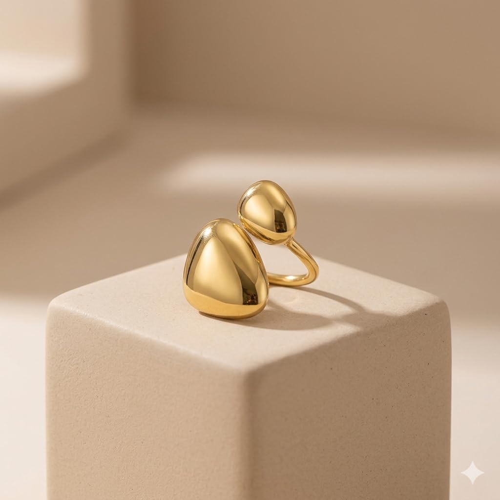Sushee Two Element Adjustable Ring for Women Anti Tarnish Stainless Steel Gold Ring Minimal Statement Finger Ring Fashion Jewellery