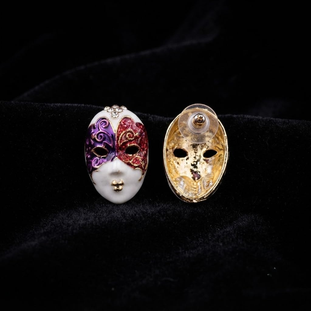 Venetian Mask Enamel Stud Earrings