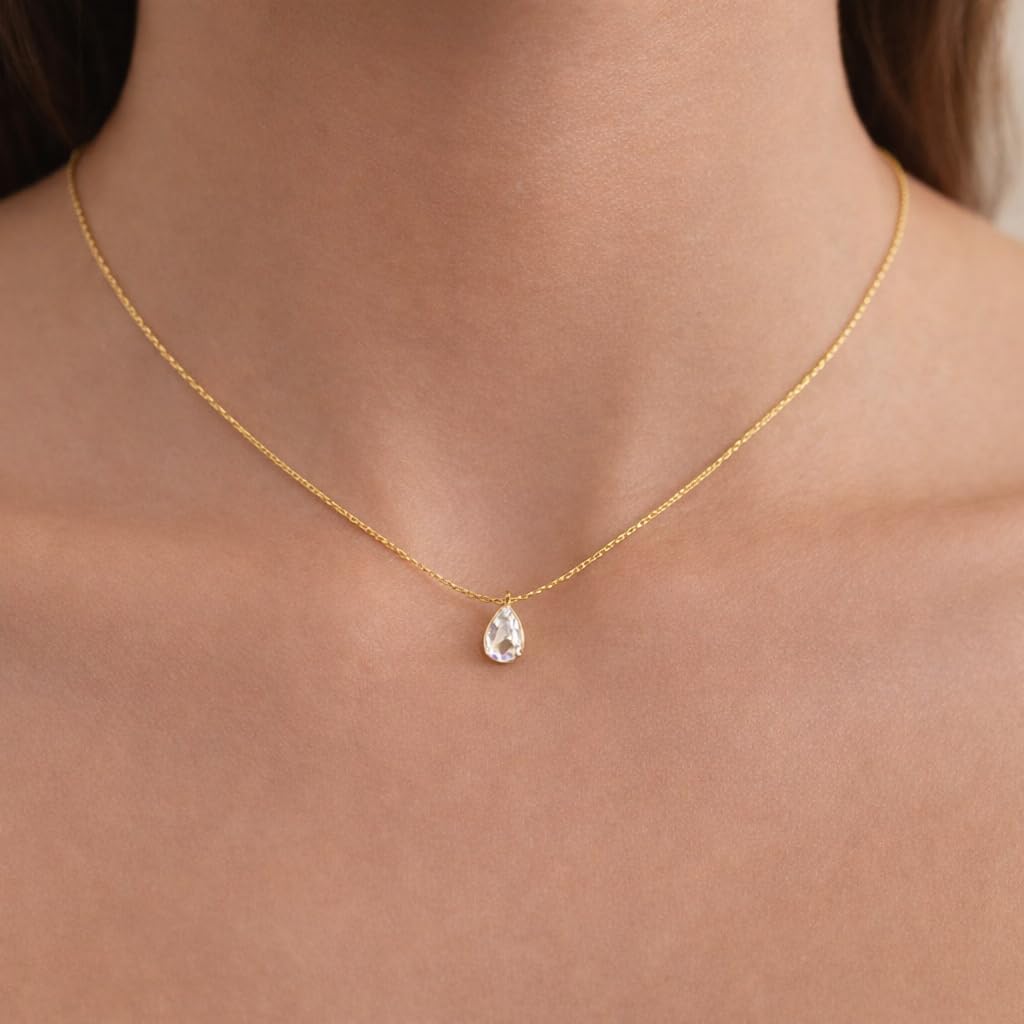 Sushee Gold Plated Tear Drop Pendant Necklace for Women