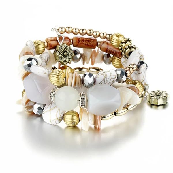 Sushee White Boho Beaded Bracelet for Women