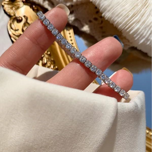 Sushee Tennis Bracelet for Women Anti Tarnish Stainless Steel Adjustable Crystal Bracelet Minimal Statement Jewellery