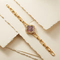 Sushee Anti Tarnish Red Clover Dial Gold-Tone Bracelet Watch for Women