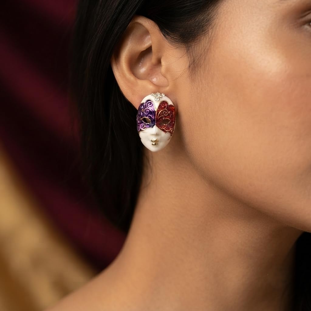 Venetian Mask Enamel Stud Earrings