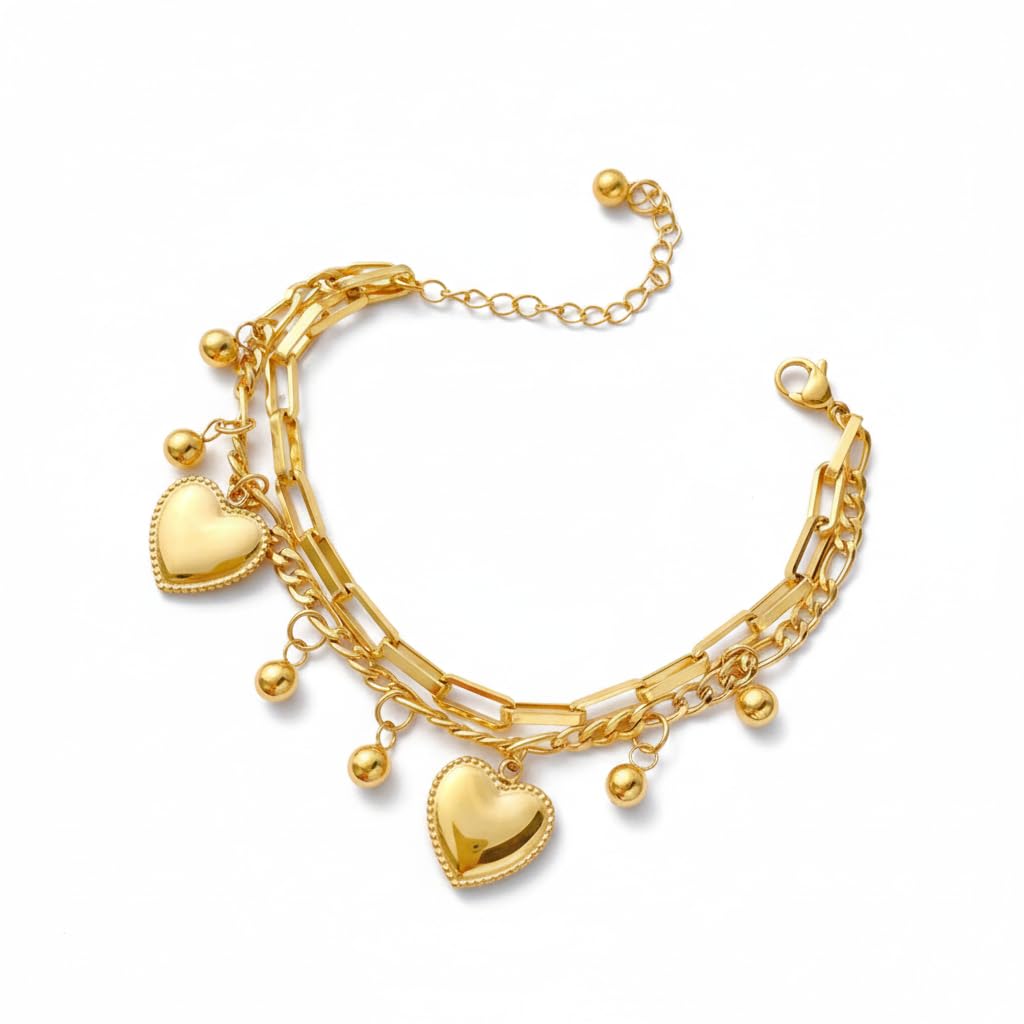 Sushee Stainless Steel Hearts All Over Bracelet for Women - Jewellery Gift for Girls & Women, Waterproof Anti Tarnish Bracelets