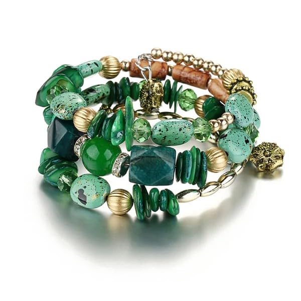 Sushee Bohemian Green Beaded Bracelet for Women