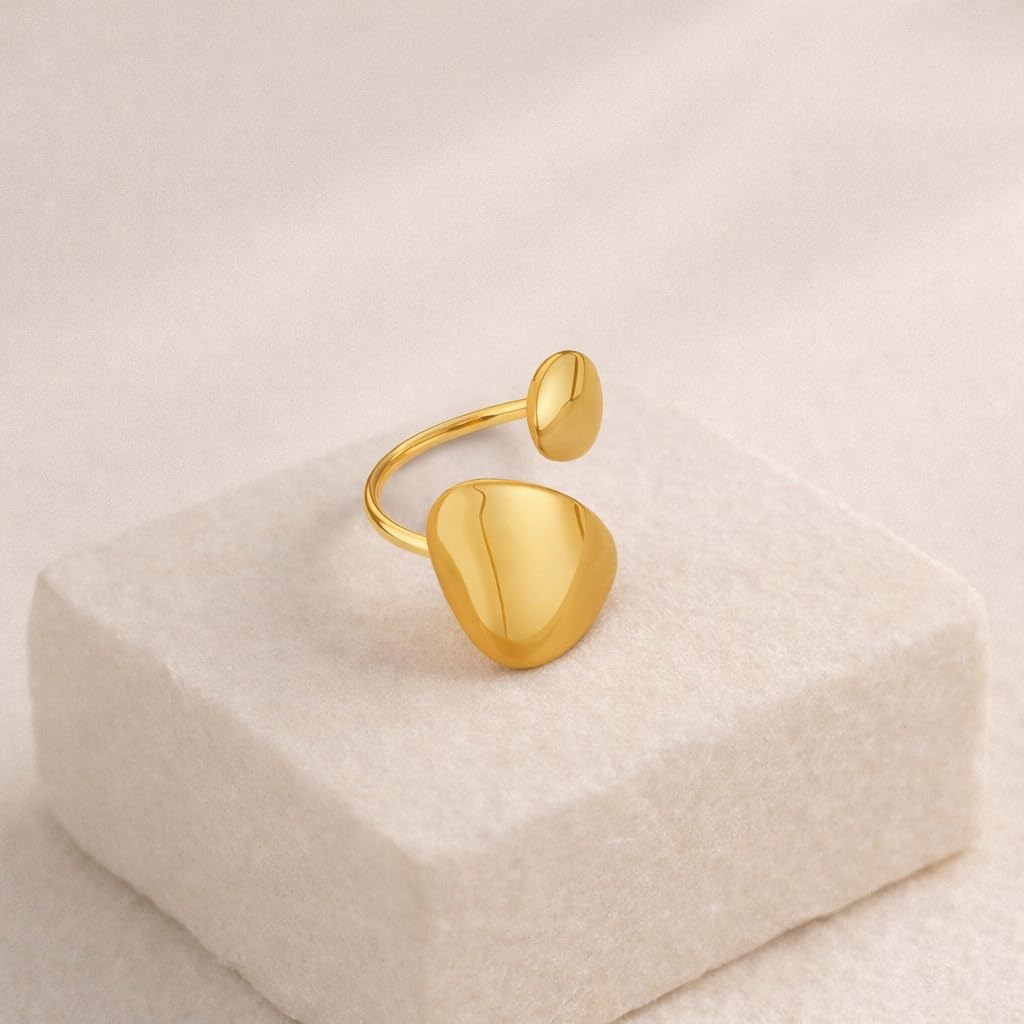 Sushee Two Element Adjustable Ring for Women Anti Tarnish Stainless Steel Gold Ring Minimal Statement Finger Ring Fashion Jewellery