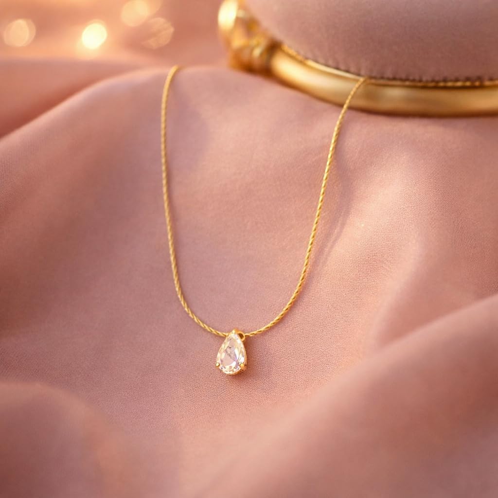 Sushee Gold Plated Tear Drop Pendant Necklace for Women