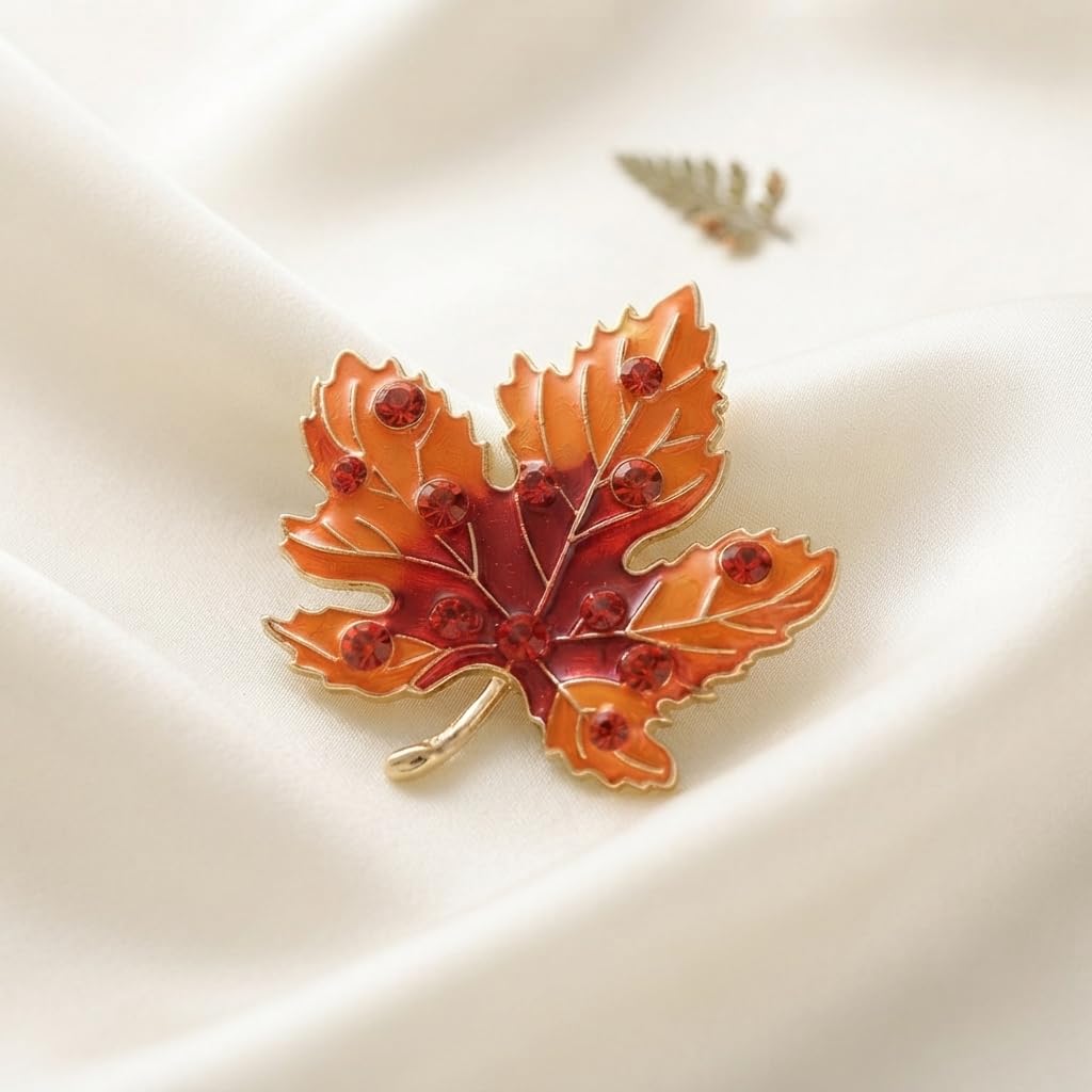 SUSHEE Maple Leaf Brooch for Women Gold Tone Crystal Decorative Pin