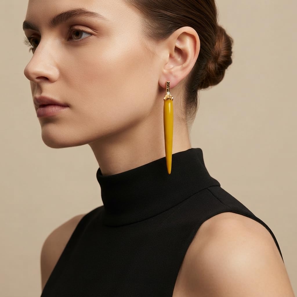 Yellow Chilli Drop Earrings Gold Tone Statement Dangle for Women