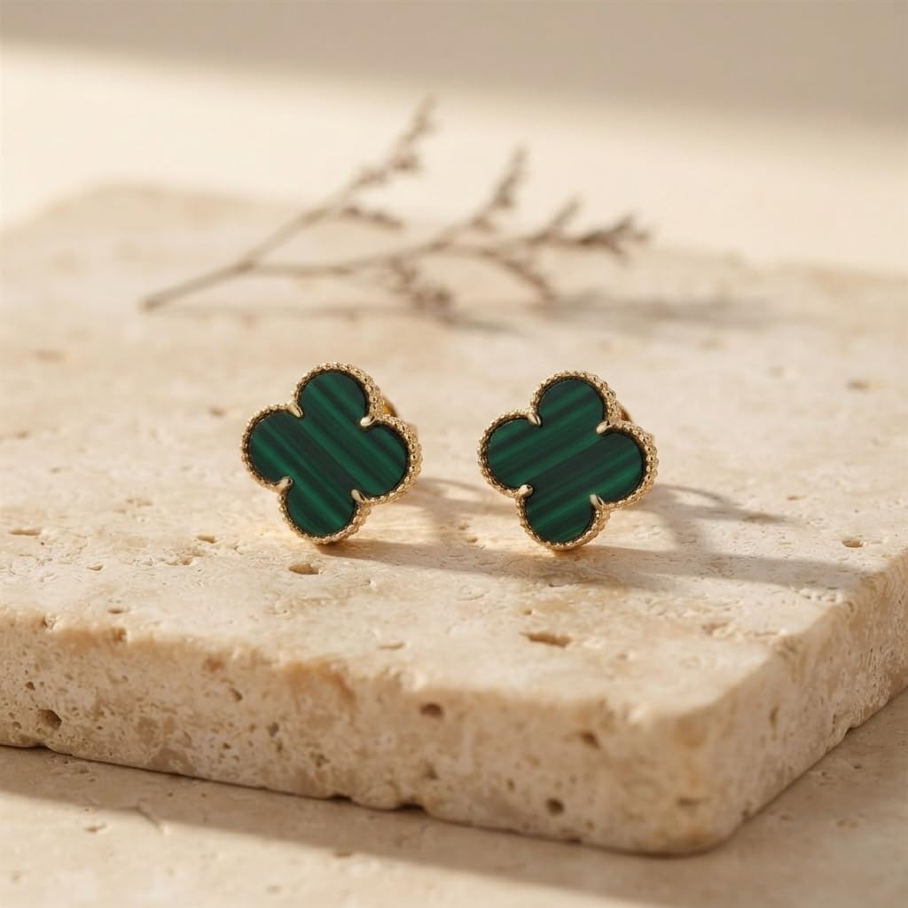 SUSHEE Green Clover Stud Earrings for Women