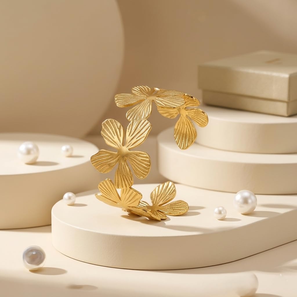 Sushee Gold Flower Cuff Bracelet for Women