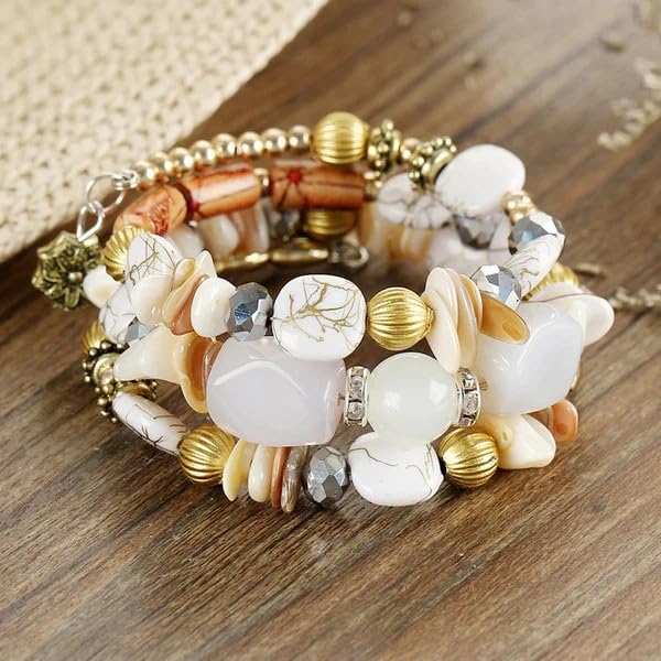Sushee White Boho Beaded Bracelet for Women