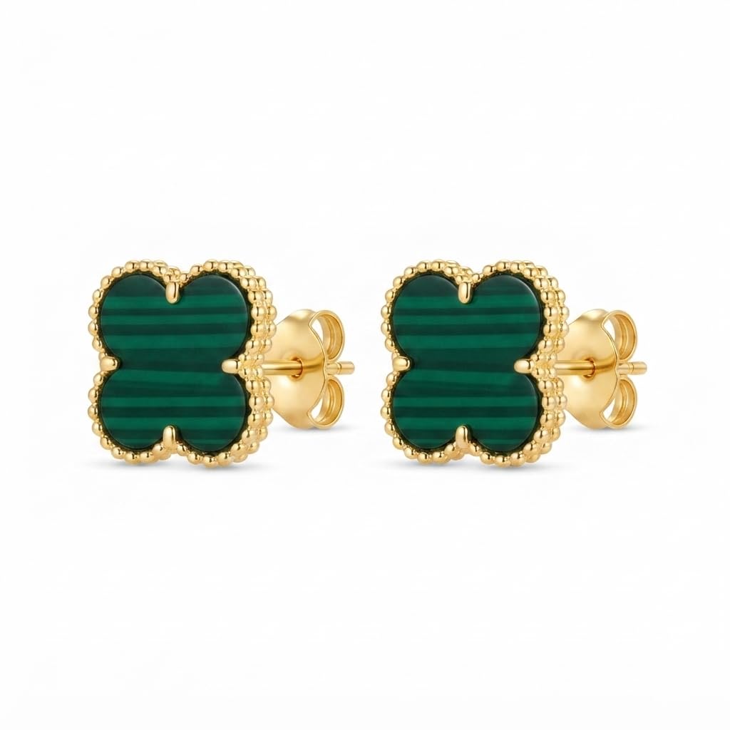 SUSHEE Green Clover Stud Earrings for Women