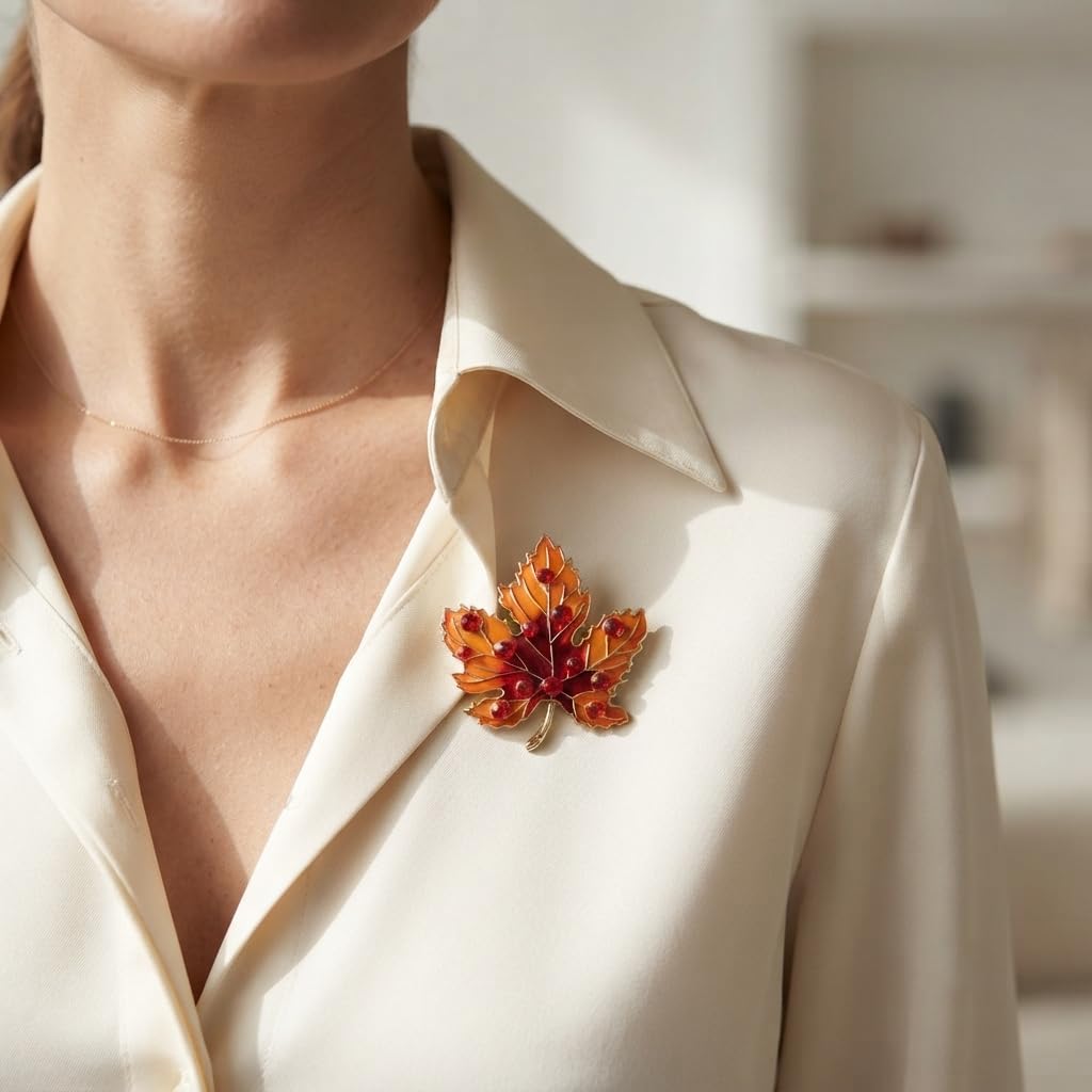 SUSHEE Maple Leaf Brooch for Women Gold Tone Crystal Decorative Pin