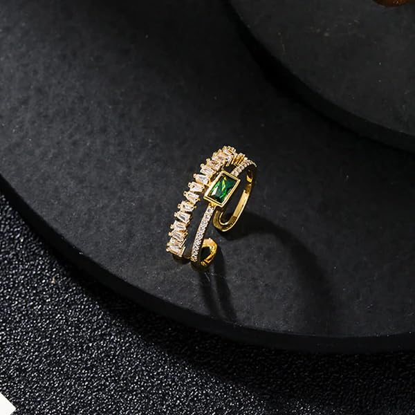 Sushee Anti Tarnish Green Crystal Gold-Tone Adjustable Ring for Women