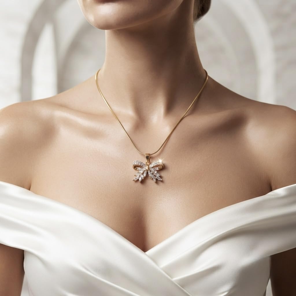 Sushee Anti Tarnish Bow Pendant Necklace for Women Gold Plated Chain