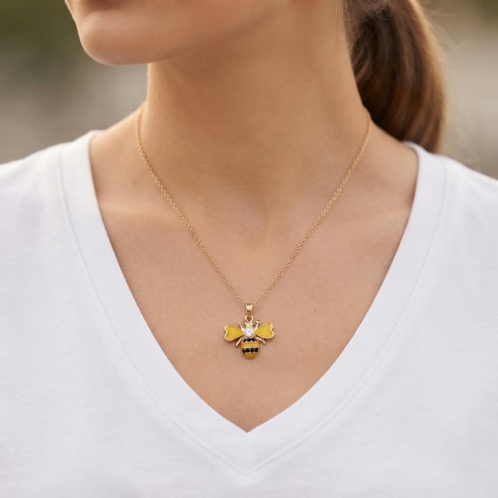 Sushee Yellow Ladybug Pendant Necklace for Women Girls Gold Tone Jewellery