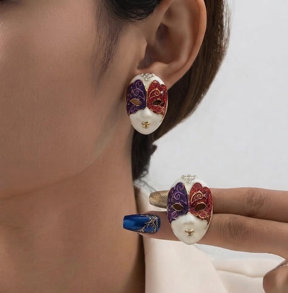 Venetian Mask Enamel Stud Earrings