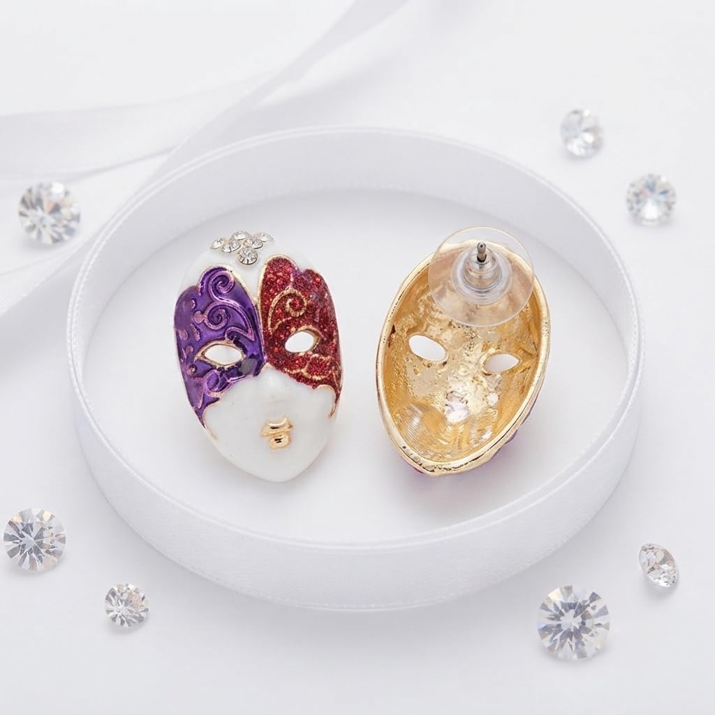 Venetian Mask Enamel Stud Earrings