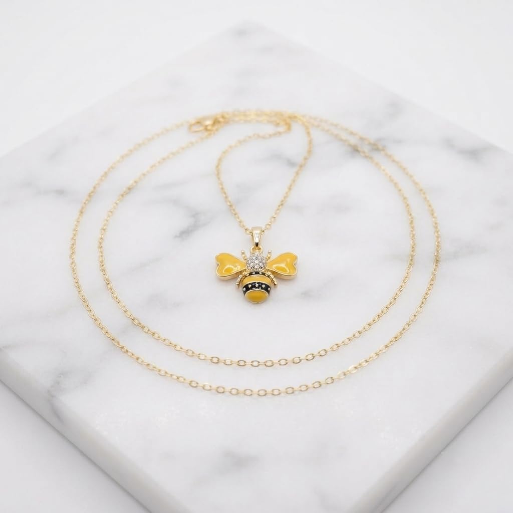 Sushee Yellow Ladybug Pendant Necklace for Women Girls Gold Tone Jewellery