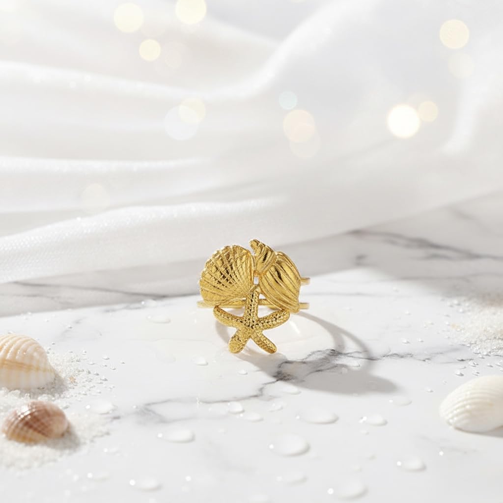Sushee Starfish & Seashell Adjustable Ring for Women