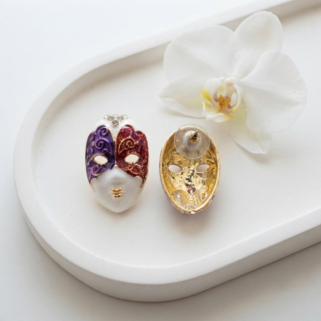 Venetian Mask Enamel Stud Earrings