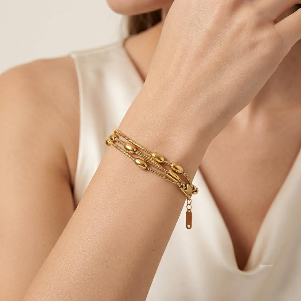 Sushee Gold Beaded Wraparound Chain Bracelet