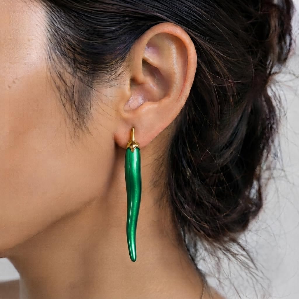 Yellow Chilli Drop Earrings Gold Tone Statement Dangle for Women