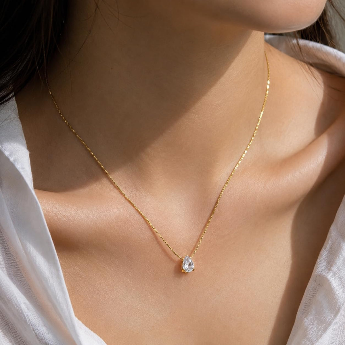 Sushee Gold Plated Tear Drop Pendant Necklace for Women