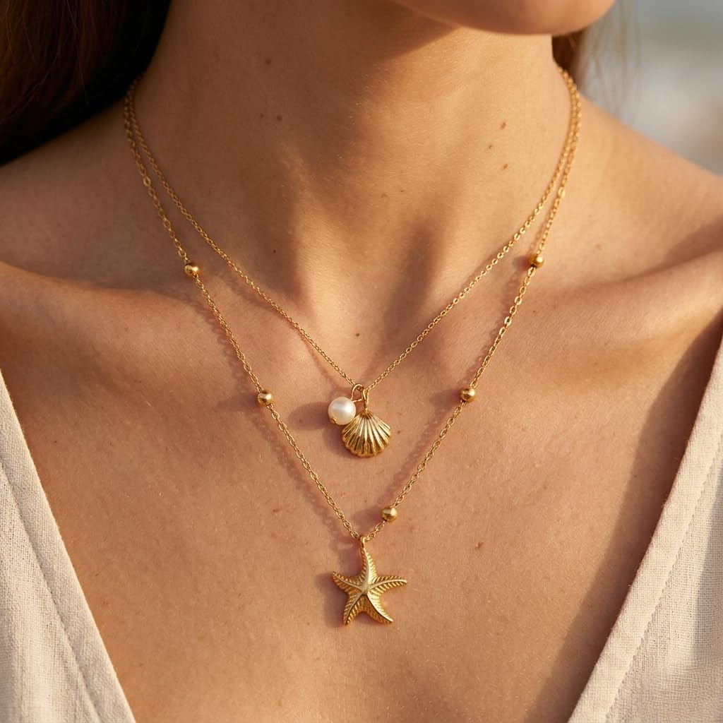 Sushee Anti Tarnish Layered Starfish Necklace for Women