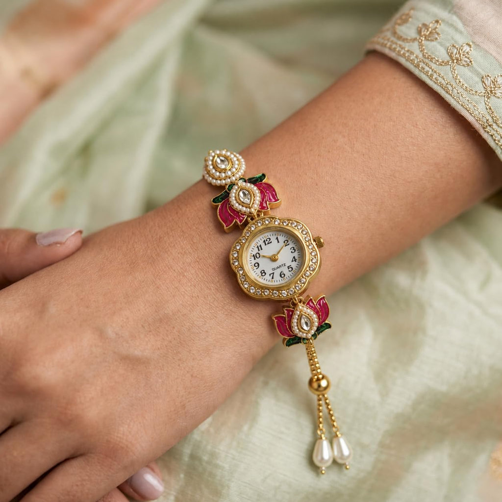 Sushee Pink Lotus Bracelet Watch for Women