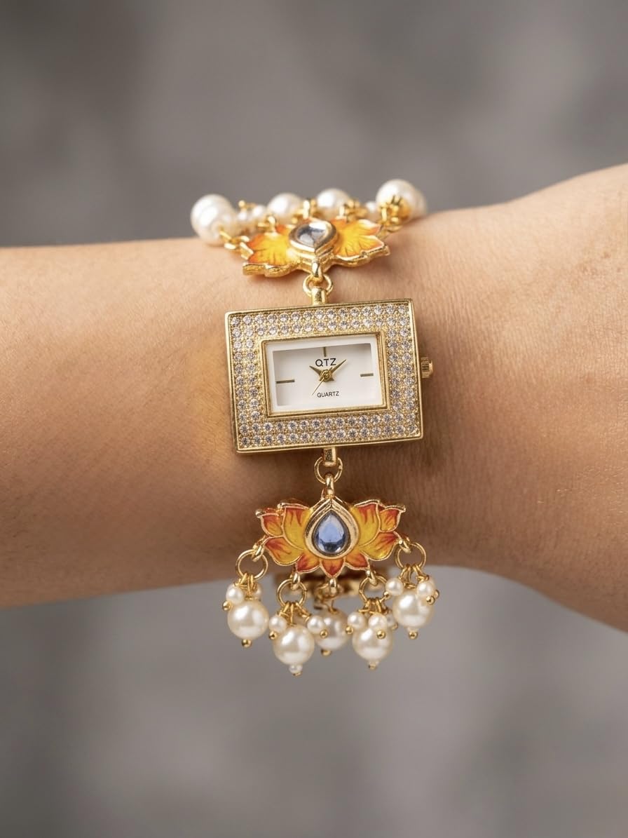 Sushee Yellow Lotus Bracelet Kashmiri Watch for Women